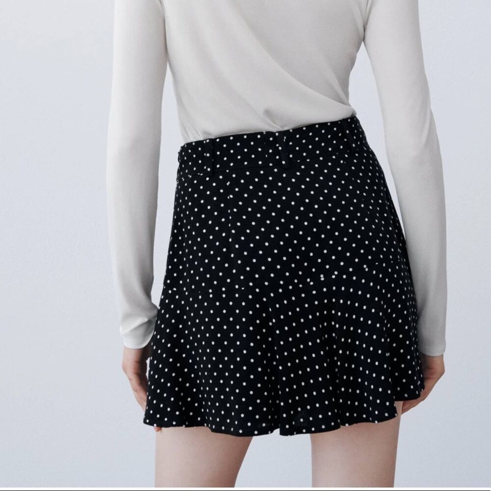 ZARA POLKA DOT BOW TRIM SKORT BLACK SMALL - Picture 3 of 6